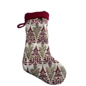Allen Roth Christmas Stocking  Elegant Red & Gold Pattern 100% Cotton 16 Inch